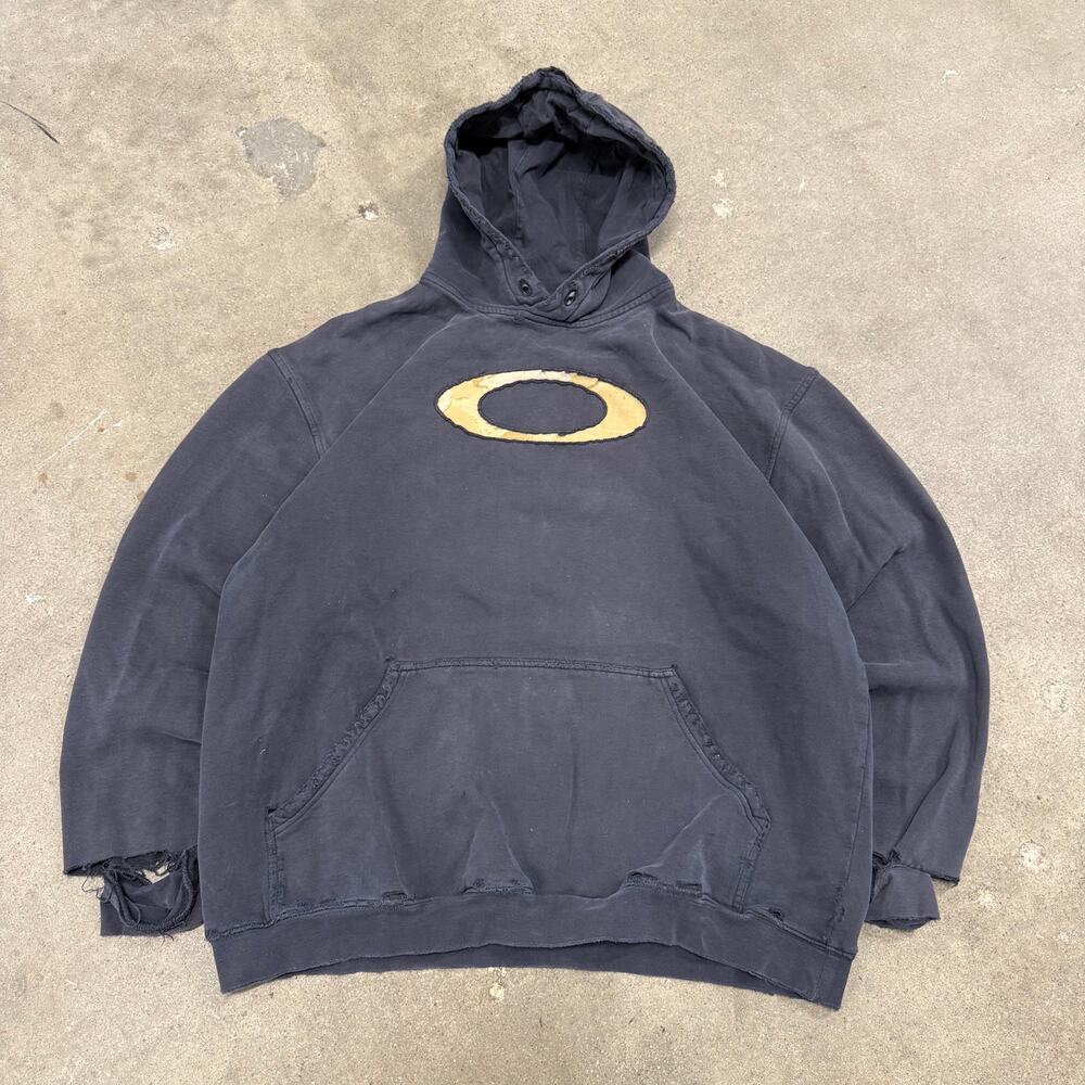 Vintage 90s Oakley Red Tag Center Camo Ellipse Distressed Grunge Hoodie XL Black